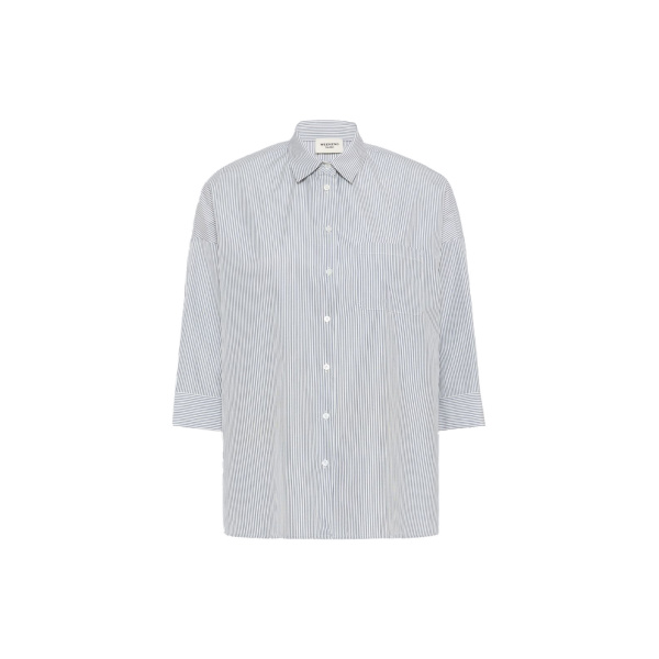 Max Mara Giralda Boxy Cotton Poplin Shirt in Navy | Shirts | Luxury Shoes 