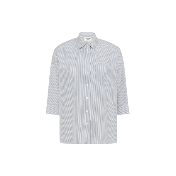 Max Mara Giralda Boxy Cotton Poplin Shirt in Navy | Shirts | Luxury Shoes 