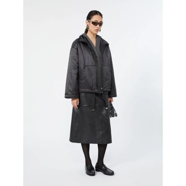Max Mara Gita Nappa Leather A-Line Skirt in Black | Leather Skirts | Luxury Shoes 