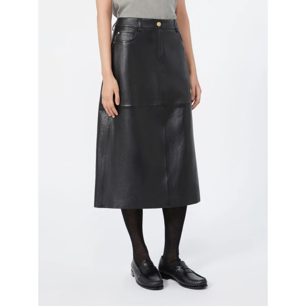 Max Mara Gita Nappa Leather A-Line Skirt in Black | Leather Skirts | Luxury Shoes 