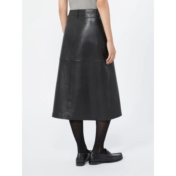 Max Mara Gita Nappa Leather A-Line Skirt in Black | Leather Skirts | Luxury Shoes 