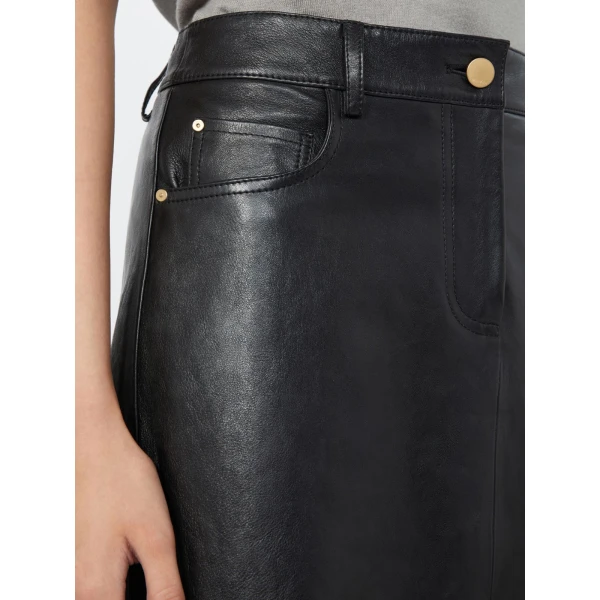 Max Mara Gita Nappa Leather A-Line Skirt in Black | Leather Skirts | Luxury Shoes 