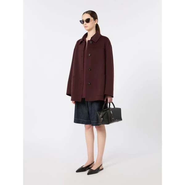 Max Mara Giugno Wool Drap Short Coat in Dark Red | Wool Coat | Luxury Shoes 