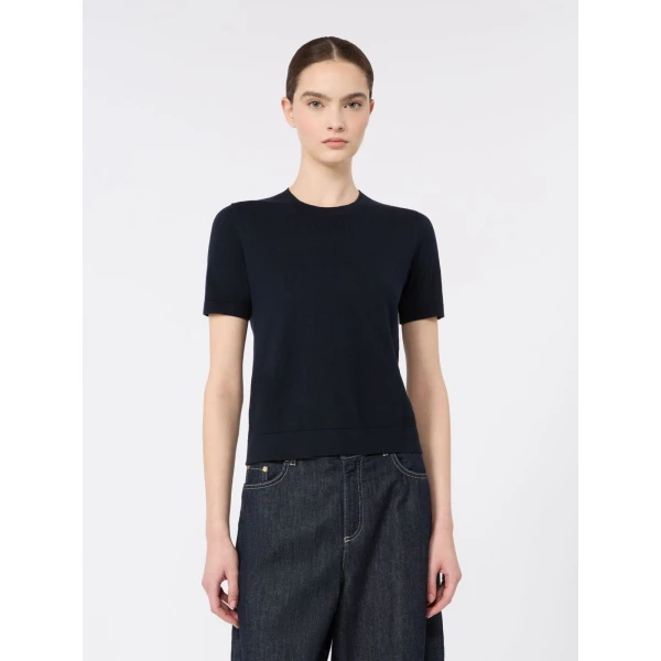 Max Mara Giulietta Cashmere, Cotton and Silk Jumper in Ultramarine | Sweaters | Luxury Shoes 