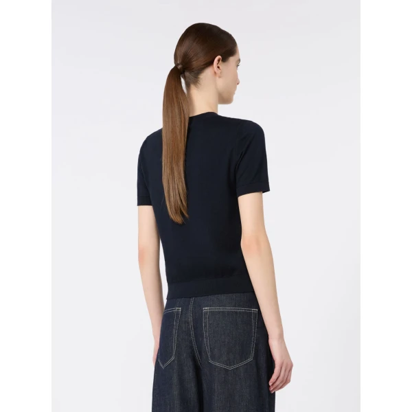 Max Mara Giulietta Cashmere, Cotton and Silk Jumper in Ultramarine | Sweaters | Luxury Shoes 
