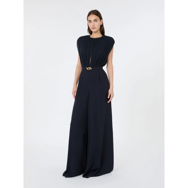 Max Mara Giunchi Georgette and Cady Jumpsuit in Midnight Blue | Jumpsuit | Luxury Shoes 