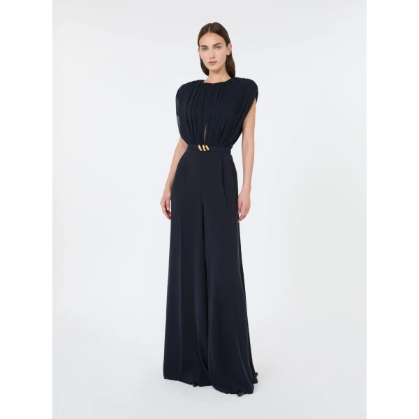 Max Mara Giunchi Georgette and Cady Jumpsuit in Midnight Blue | Jumpsuit | Luxury Shoes 