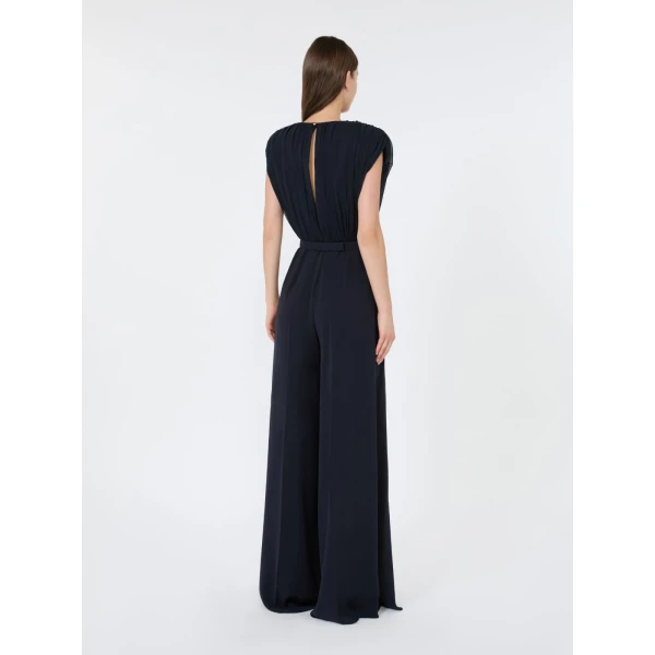 Max Mara Giunchi Georgette and Cady Jumpsuit in Midnight Blue | Jumpsuit | Luxury Shoes 