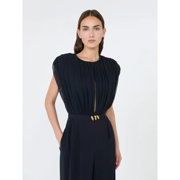 Max Mara Giunchi Georgette and Cady Jumpsuit in Midnight Blue | Jumpsuit | Luxury Shoes 