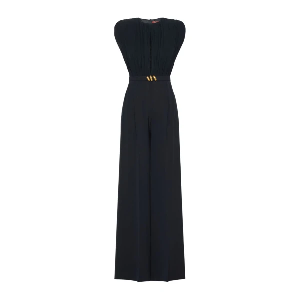 Max Mara Giunchi Georgette and Cady Jumpsuit in Midnight Blue | Jumpsuit | Luxury Shoes 