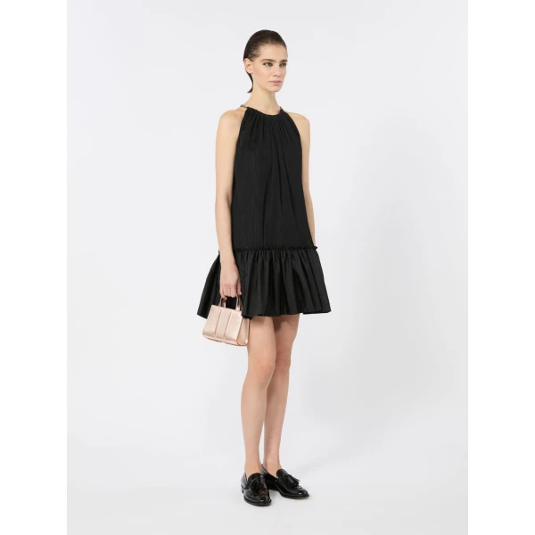 Max Mara Giunto Short Pleated Taffeta Dress in Black | Mini Dresses | Luxury Shoes 
