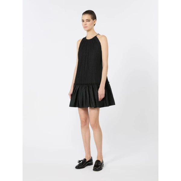 Max Mara Giunto Short Pleated Taffeta Dress in Black | Mini Dresses | Luxury Shoes 