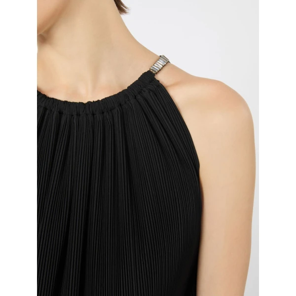 Max Mara Giunto Short Pleated Taffeta Dress in Black | Mini Dresses | Luxury Shoes 