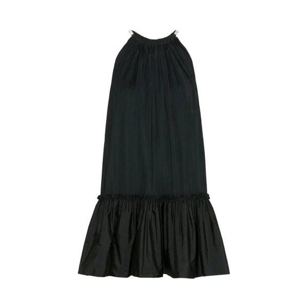 Giunto Short Pleated Taffeta Dress in Black