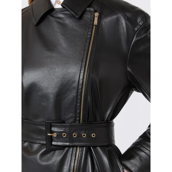 Max Mara Giusto Belted Nappa Leather Biker Jacket in Black | Leather Jackets | Luxury Shoes 