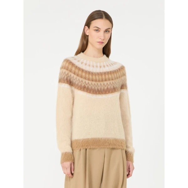 Max Mara Glassa Fair Isle Wool and Mohair Sweater in Ecru | Sweaters | Luxury Shoes 