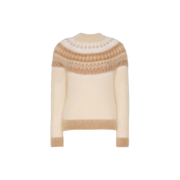 Glassa Fair Isle Wool and Mohair Sweater in Ecru