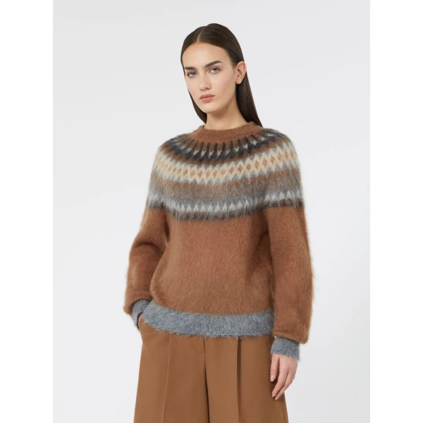 Max Mara Glassa Fair Isle Wool and Mohair Sweater in Tobacco | Sweaters | Luxury Shoes 