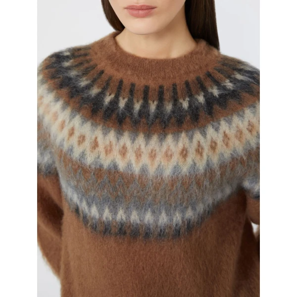 Max Mara Glassa Fair Isle Wool and Mohair Sweater in Tobacco | Sweaters | Luxury Shoes 