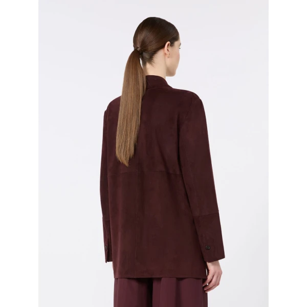 Max Mara Gocce Lambskin Suede Shirt Jacket in Dark Red | Leather Jackets | Luxury Shoes 