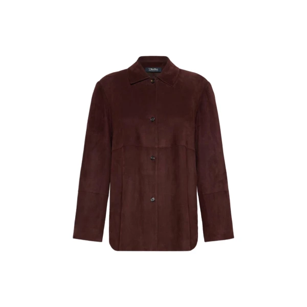 Max Mara Gocce Lambskin Suede Shirt Jacket in Dark Red | Leather Jackets | Luxury Shoes 