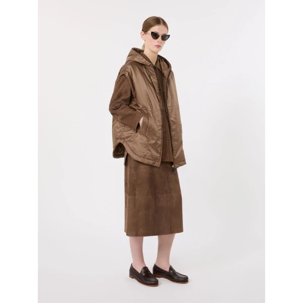 Max Mara Gocce Lambskin Suede Shirt Jacket in Mud | Leather Jackets | Luxury Shoes 