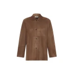 Max Mara Gocce Lambskin Suede Shirt Jacket in Mud | Leather Jackets | Luxury Shoes 