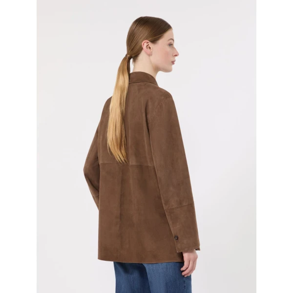 Max Mara Gocce Lambskin Suede Shirt Jacket in Mud | Leather Jackets | Luxury Shoes 