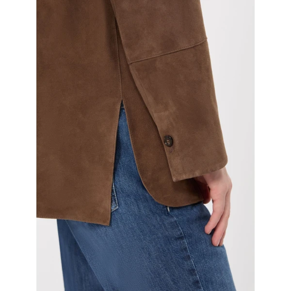 Max Mara Gocce Lambskin Suede Shirt Jacket in Mud | Leather Jackets | Luxury Shoes 