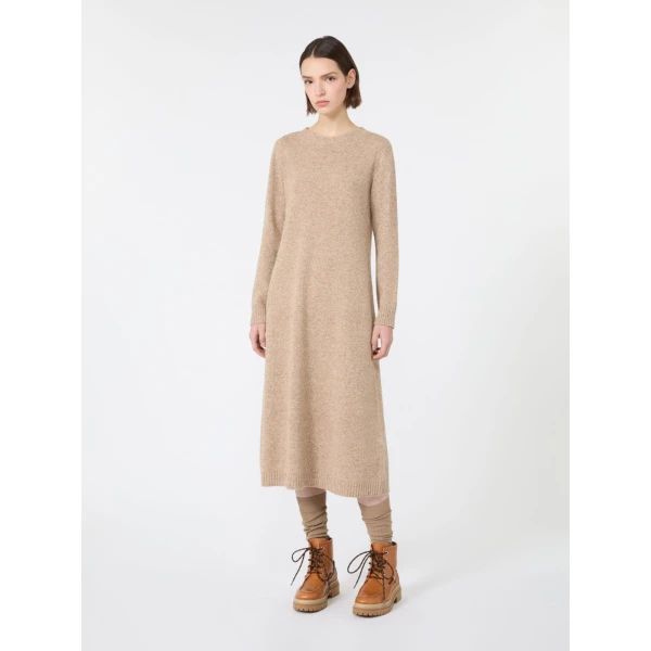 Max Mara Goccia Wool-Blend Tweed Knit Dress in Beige | Midi Dresses | Luxury Shoes 