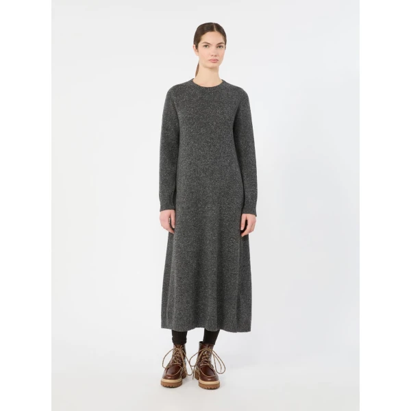 Max Mara Goccia Wool-Blend Tweed Knit Dress in Dark Grey | Midi Dresses | Luxury Shoes 