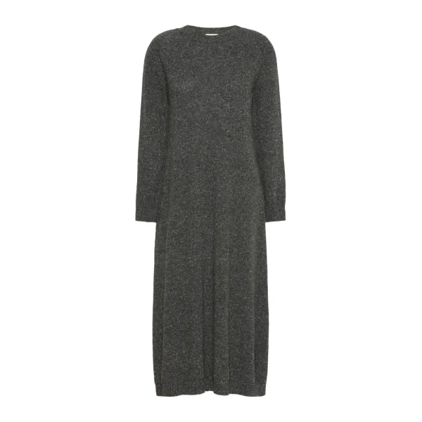 Max Mara Goccia Wool-Blend Tweed Knit Dress in Dark Grey | Midi Dresses | Luxury Shoes 