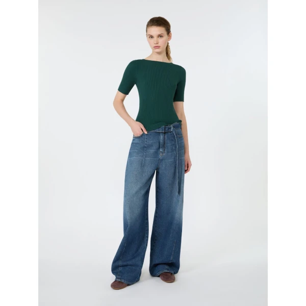Max Mara Gola Slim Fit Viscose Jumper in Green | Sweaters | Luxury Shoes 
