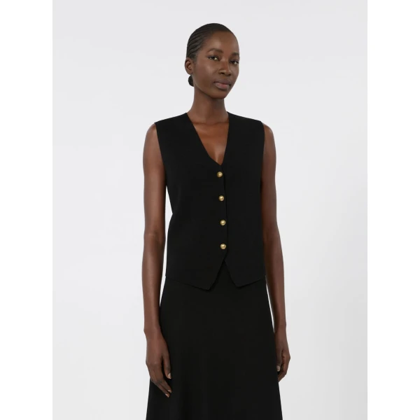 Max Mara Gola Viscose Crepe Yarn Gilet in Black | Sweaters | Luxury Shoes 