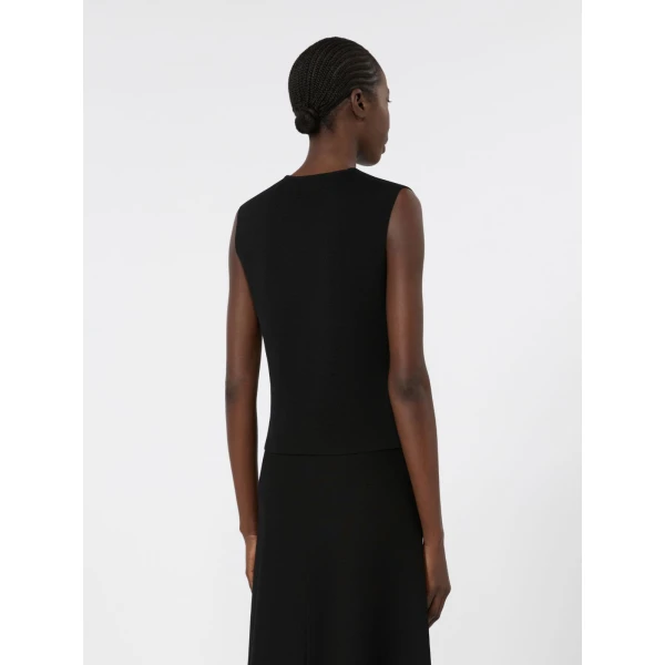 Max Mara Gola Viscose Crepe Yarn Gilet in Black | Sweaters | Luxury Shoes 