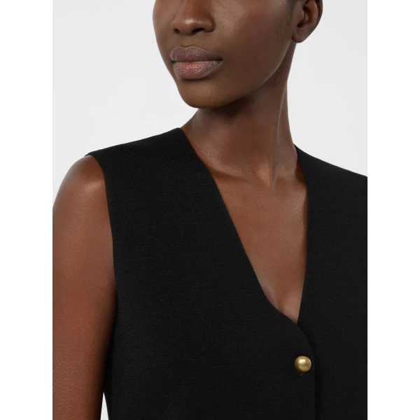 Max Mara Gola Viscose Crepe Yarn Gilet in Black | Sweaters | Luxury Shoes 