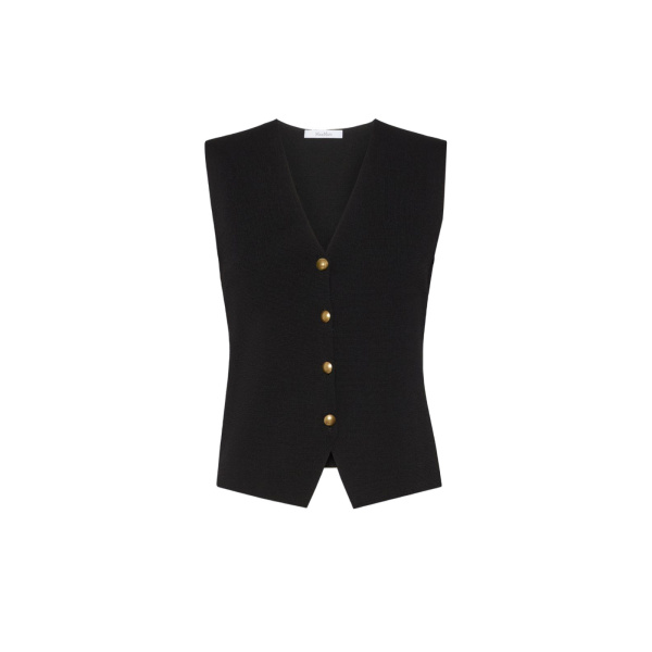 Max Mara Gola Viscose Crepe Yarn Gilet in Black | Sweaters | Luxury Shoes 