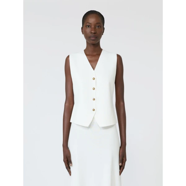 Max Mara Gola Viscose Crepe Yarn Gilet in White | Sweaters | Luxury Shoes 