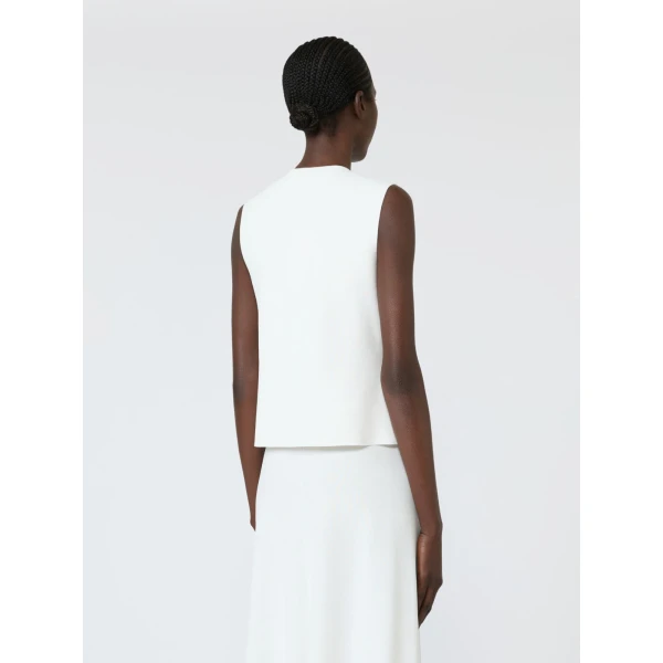 Max Mara Gola Viscose Crepe Yarn Gilet in White | Sweaters | Luxury Shoes 
