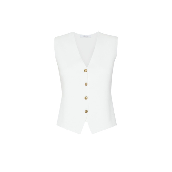 Max Mara Gola Viscose Crepe Yarn Gilet in White | Sweaters | Luxury Shoes 