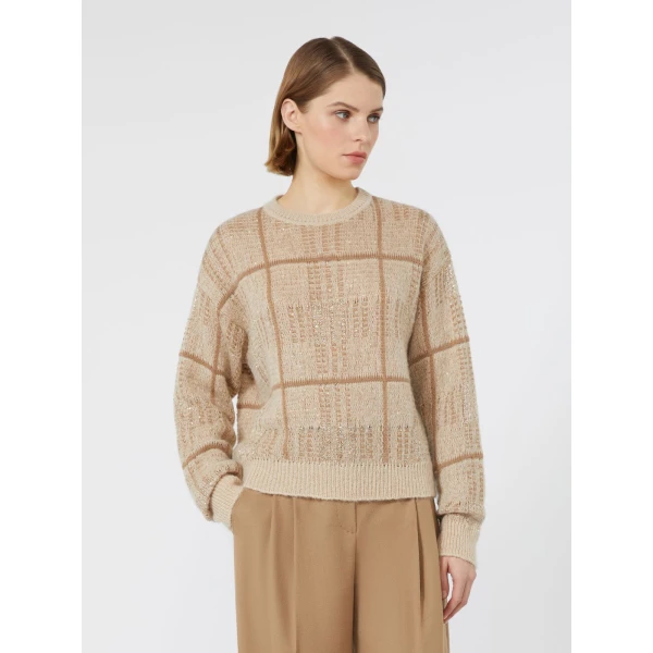 Max Mara Gondola Sequinned Wool, Mohair and Cashmere Sweater in Ecru | Sweaters | Luxury Shoes 