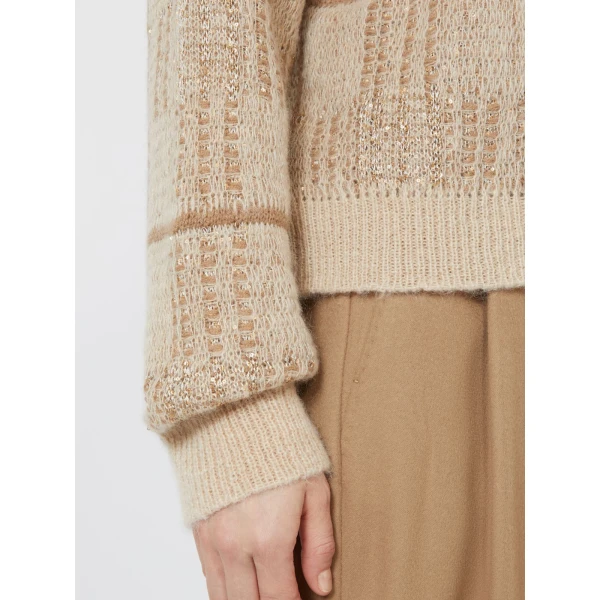 Max Mara Gondola Sequinned Wool, Mohair and Cashmere Sweater in Ecru | Sweaters | Luxury Shoes 