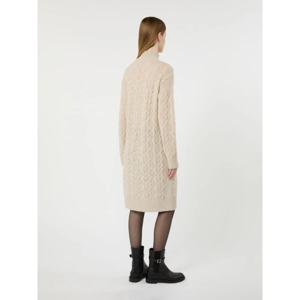 Max Mara Grado Wool and Cashmere Cable-Knit Dress in Beige | Midi Dresses | Luxury Shoes 