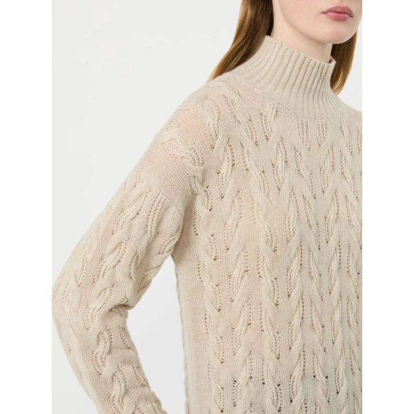 Max Mara Grado Wool and Cashmere Cable-Knit Dress in Beige | Midi Dresses | Luxury Shoes 