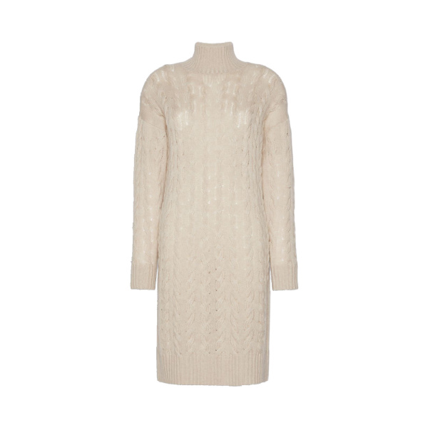 Max Mara Grado Wool and Cashmere Cable-Knit Dress in Beige | Midi Dresses | Luxury Shoes 