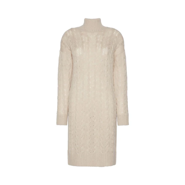 Max Mara Grado Wool and Cashmere Cable-Knit Dress in Beige | Midi Dresses | Luxury Shoes 