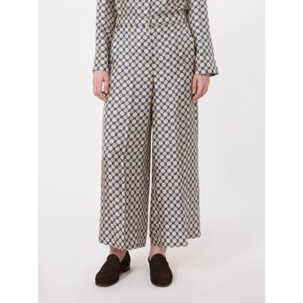 Max Mara Grazia Printed Silk Twill Trousers in Navy | Tailored pants | Luxury Shoes 