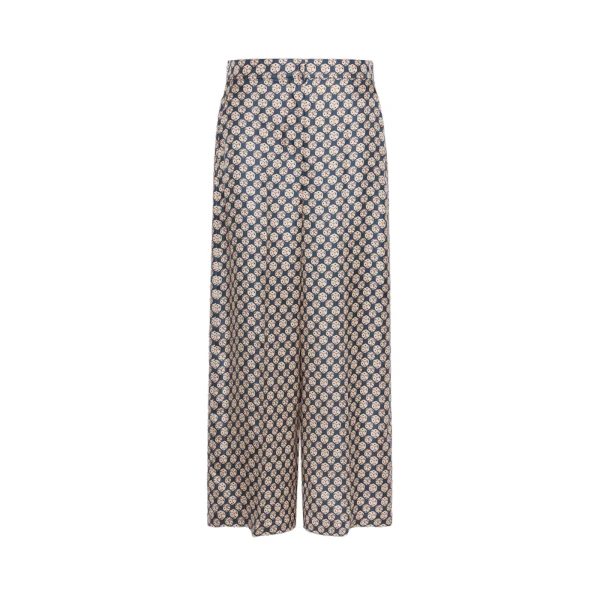 Grazia Printed Silk Twill Trousers in Navy