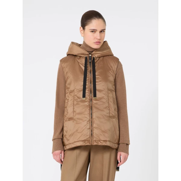 Max Mara Greengo Padded Water-Repellent Hooded Gilet in Caramel | Vests | Luxury Shoes 