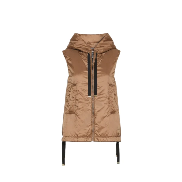 Greengo Padded Water-Repellent Hooded Gilet in Caramel